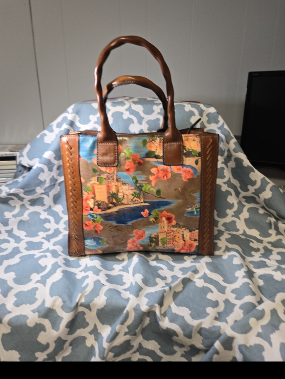 Patricia Nash French Riviera Leather Curry Tote Bag